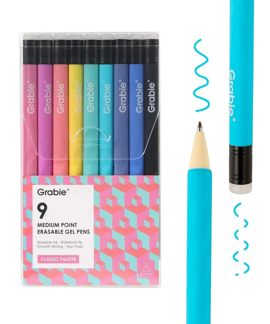 Grabie - Erasable Gel Pen Set - Medium Point - Classic Palette Set of 9