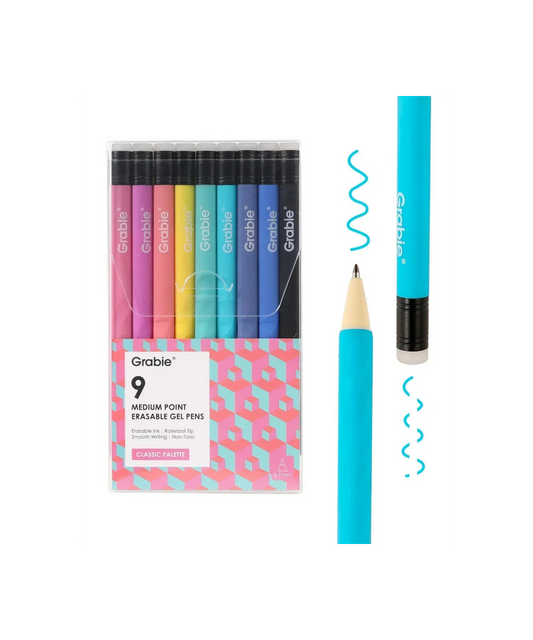 Grabie - Erasable Gel Pen Set - Medium Point - Classic Palette Set of 9 - Findlay Rowe Designs
