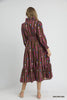 Dress - Striped Floral Ruffle Collar Midi - Brown - Findlay Rowe Designs