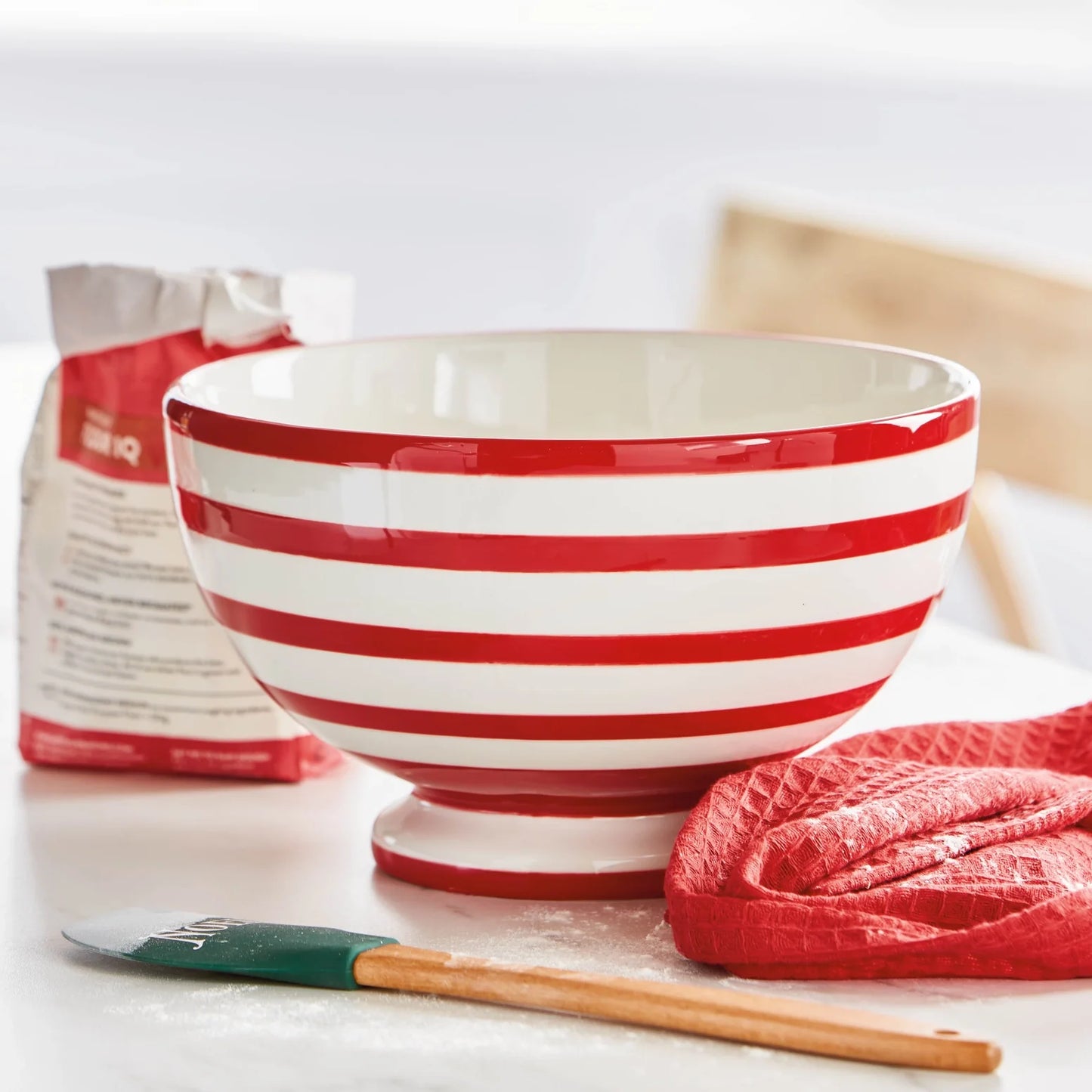 Pedestal Bowl - Red Stripe