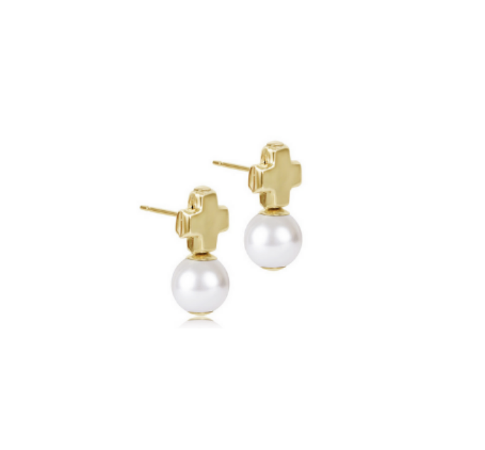 Enewton - Signature Cross Small Gold Stud - Classic Pearl - Findlay Rowe Designs