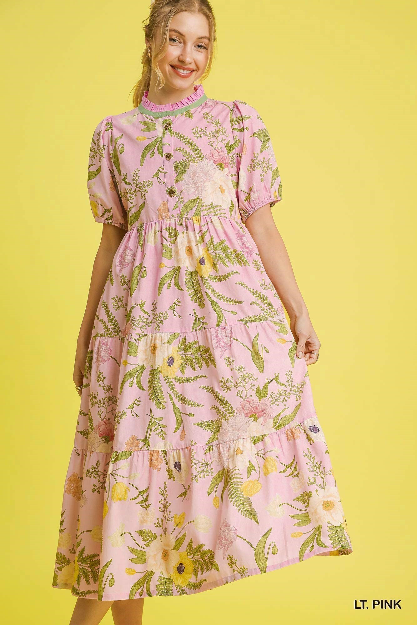 Umgee - Dress - Midi Floral Tiered - Pink