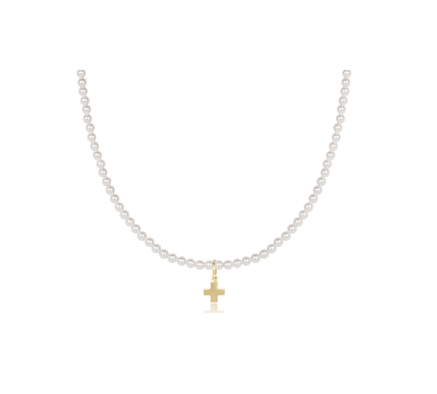 Enewton - Choker Classic Pearl 3mm Bead - Signature Cross Gold Charm - 17in