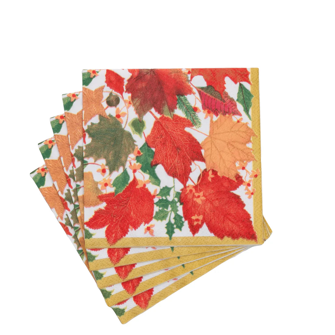 Caspari - Cocktail Napkins - Swirling Leaves White