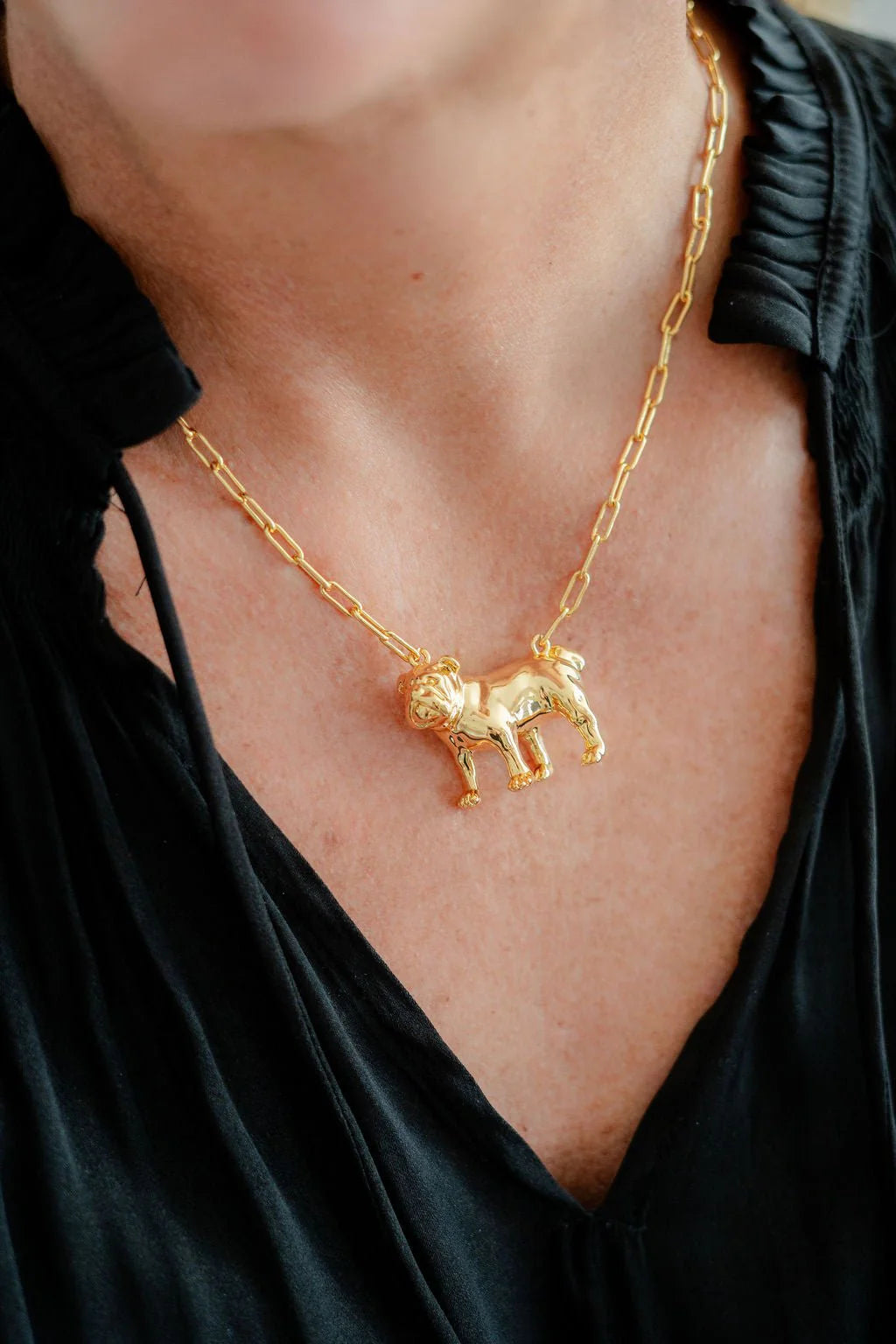 Lisi Lerch - Necklace - Bulldog Body Gold Charm - 18k Gold Plated - Paperclip Chain