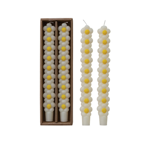 Candles - Unscented Stacked Daisy Taper - Set of 2