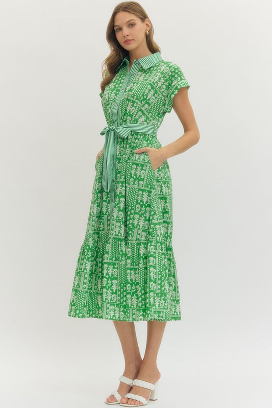 Entro - Dress - Midi Button Front - Green - Findlay Rowe Designs