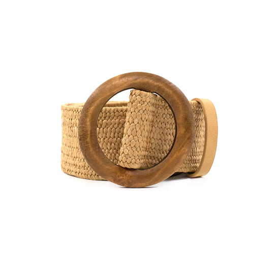 B & C Bags - Elastic Belt - Wood Buckle - Khaki - Findlay Rowe Designs