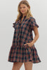 Dress - Plaid Ruffle Mini - Navy