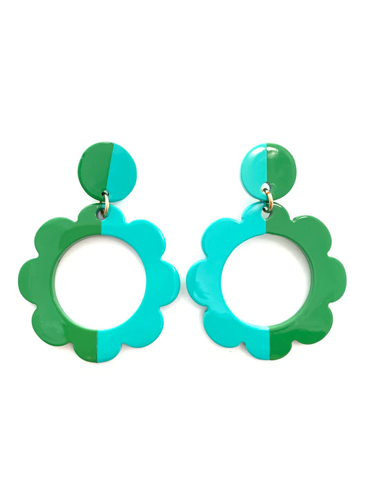 Accessory Jane - Earring - Color Block Flower - Kelli Green and Aqua - Findlay Rowe Designs