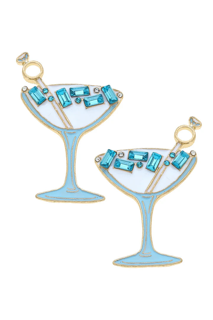 Earrings - Something Blue Rhinestone Martini