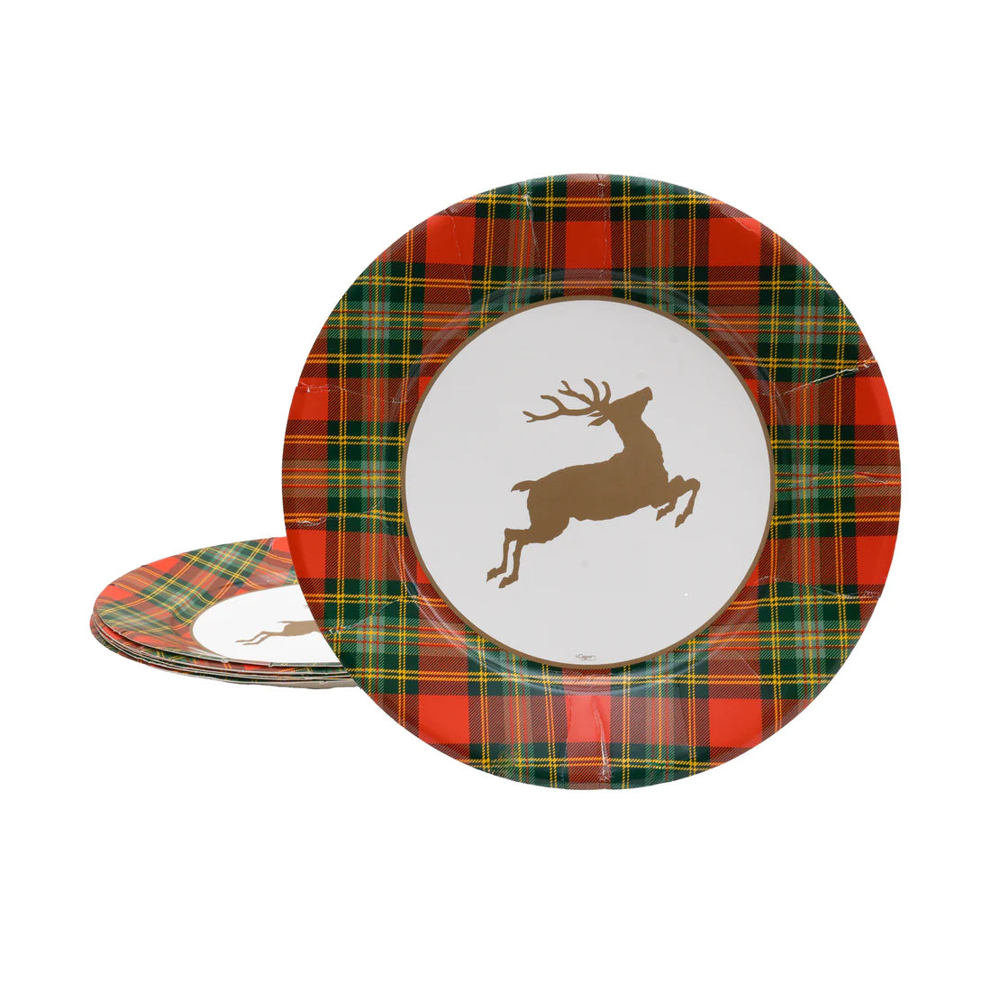 Caspari - Dinner Plates - Reindeer Tartan Red