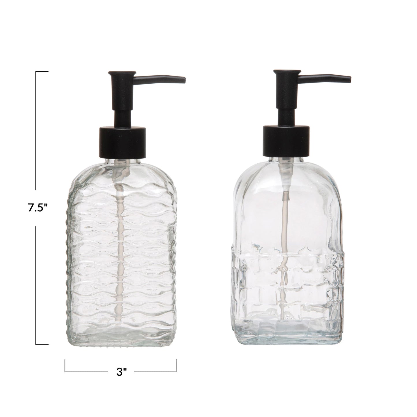 Embossed Glass Soap Dispenser with Pump - Findlay Rowe Designs