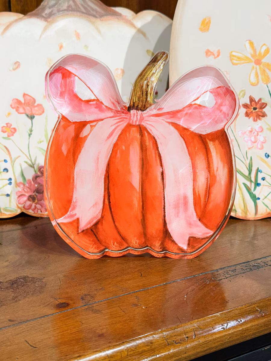 Roundtop - Acrylic Pumpkin - Pink Bow - Findlay Rowe Designs