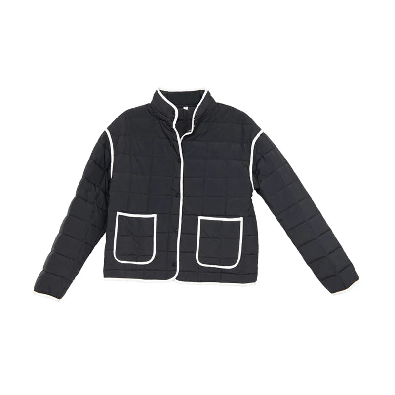 Katydid - Black Quilted Jacket - White Trim