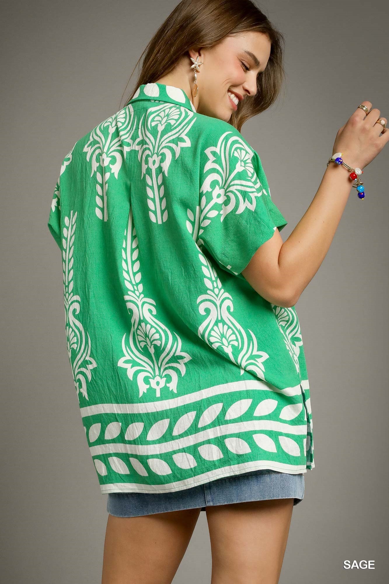 Umgee - Top - Bold Print Oversized Button-Up Shirt - Cobalt - Findlay Rowe Designs