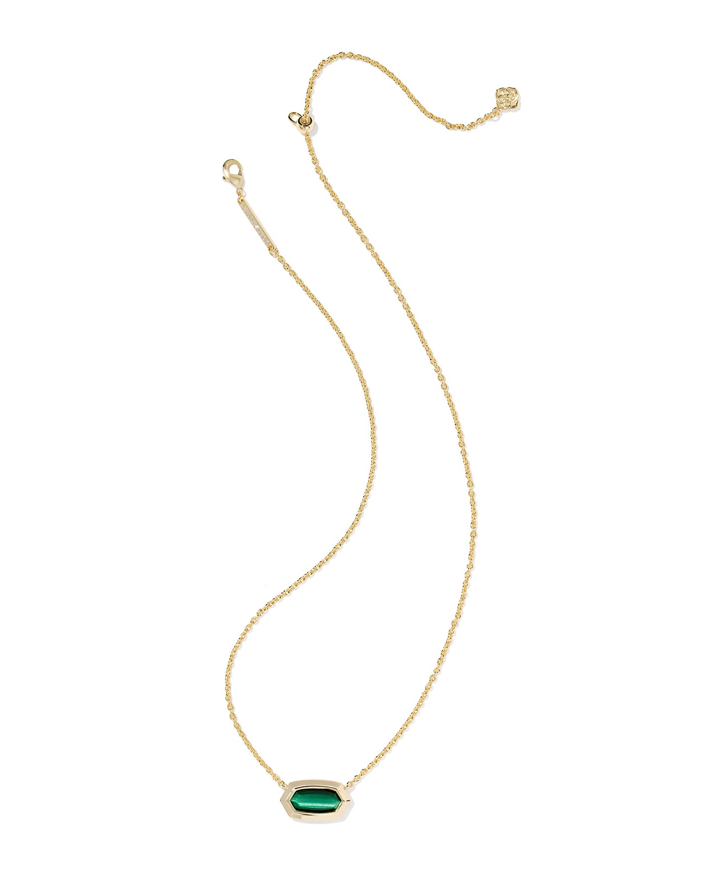 Kendra Scott - Necklace - Elisa Bezel Short Pendant - Gold Dark Green Tigers Eye