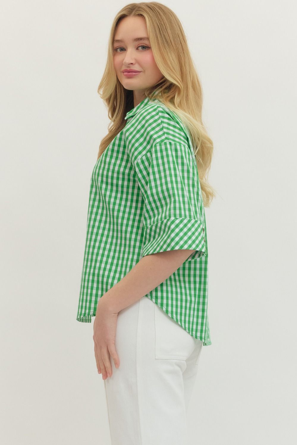 Entro - Top - Gingham 3/4 Sleeve - Green - Findlay Rowe Designs