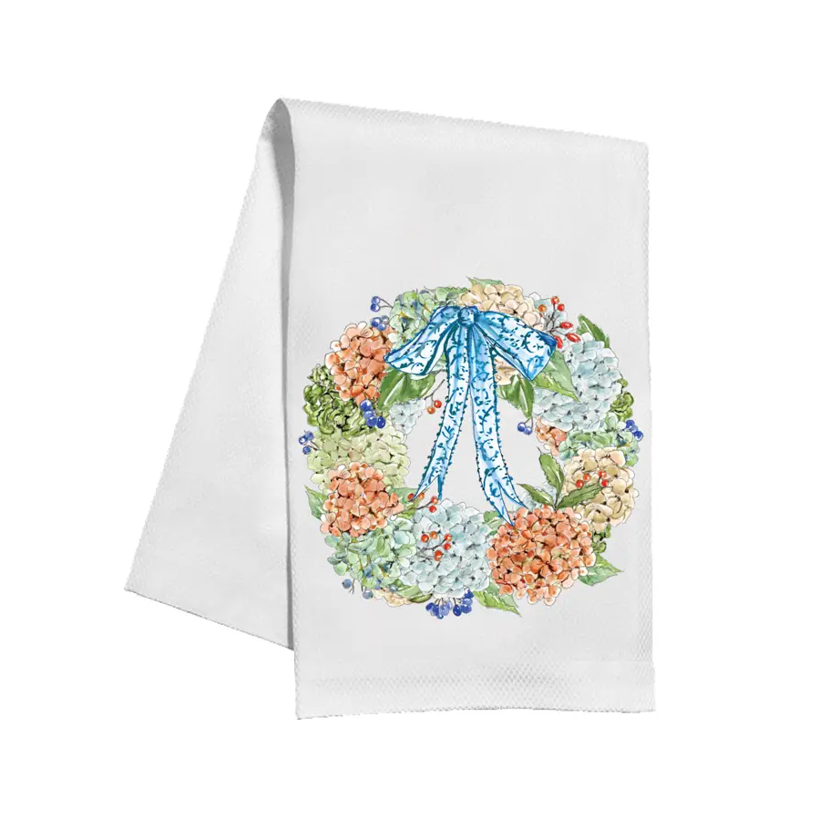 Rosanne Beck - Towel - Fall Hydrangea Wreath - Blue Bow - Findlay Rowe Designs
