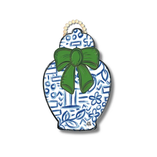 DK Designs - Door Hanger - Chinoiserie Jar Green Bow - Findlay Rowe Designs