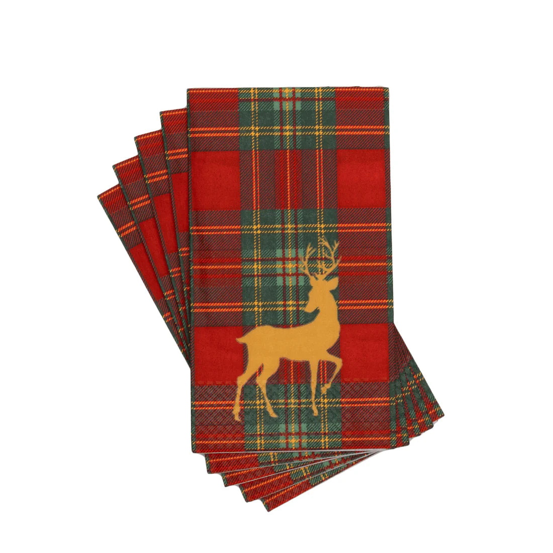 Caspari - Guest Towel Napkins -Reindeer Tartan Red
