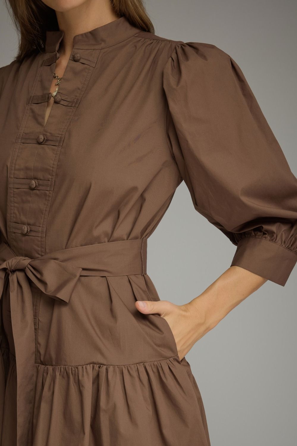 Entro - Dress - Mini Tiered Skirt Balloon sleeve - Brown - Findlay Rowe Designs