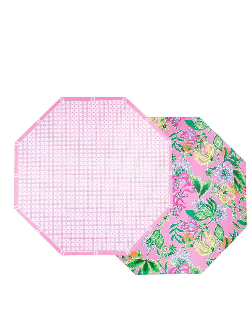 Lilly Pulitzer - Reversible Placemats - Via Amore Spritzer and Conch Shell Pink Caning - Findlay Rowe Designs