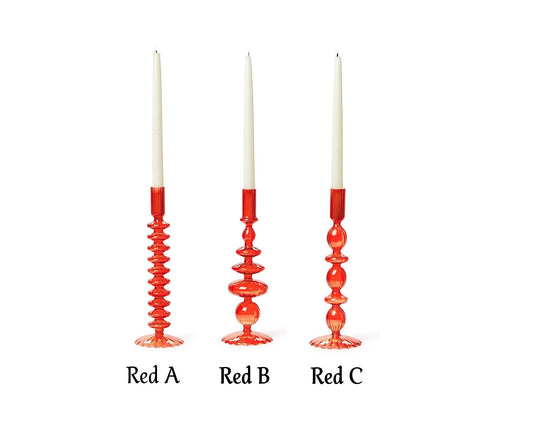 Taper Candleholders - Hand-Blown Glass - Red Green