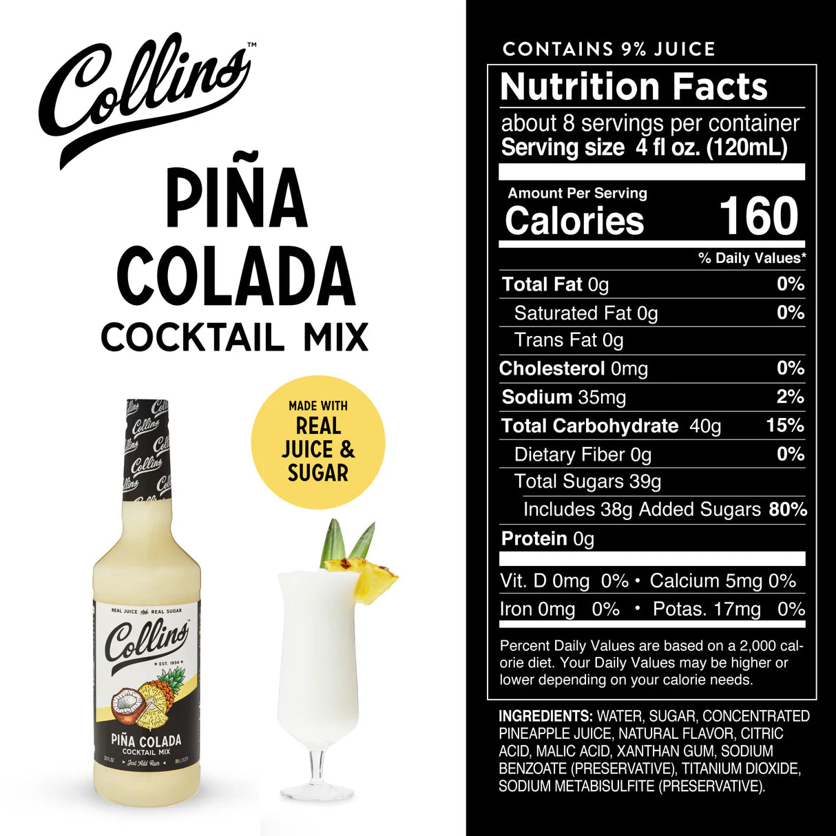Collins Piña Colada Mix - 32oz - Findlay Rowe Designs