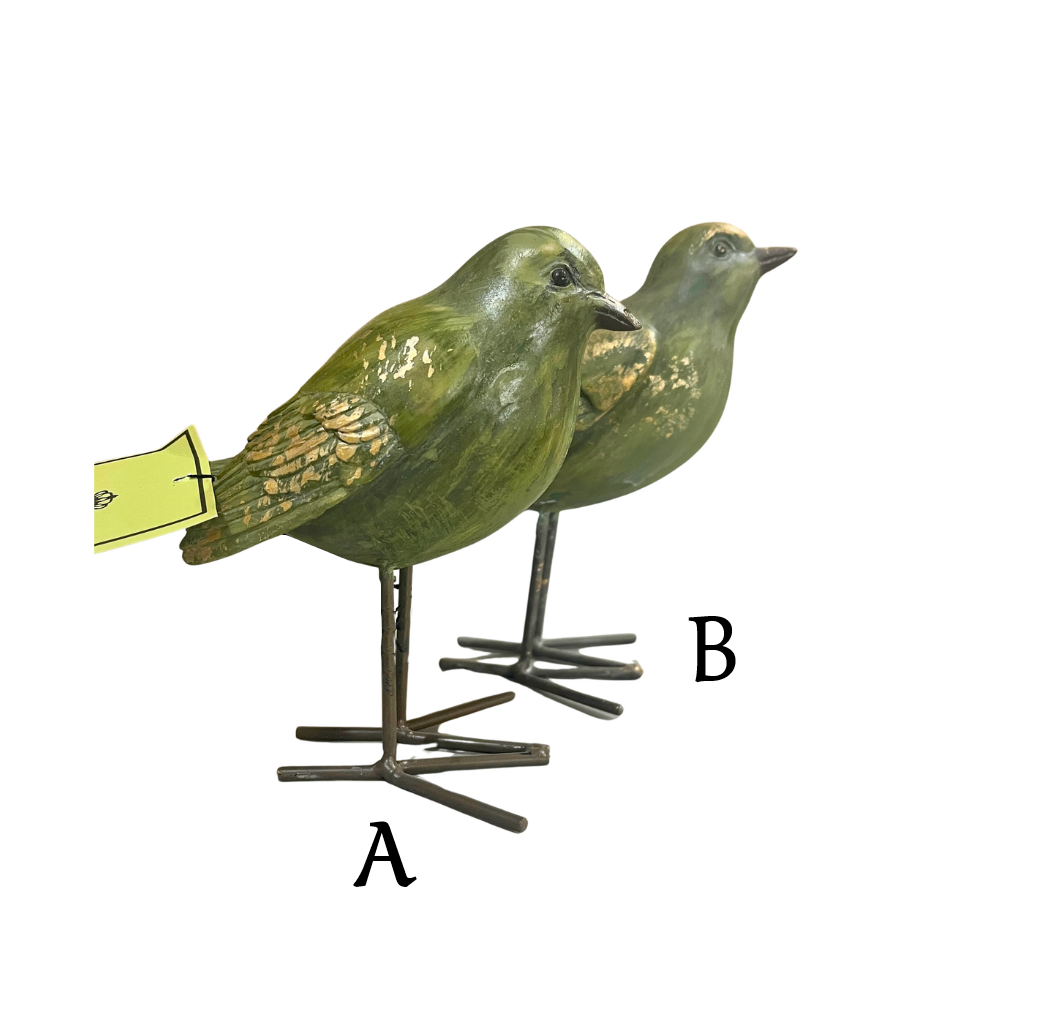 Figurine - Resin Bird Metal Feet - Green Assorted
