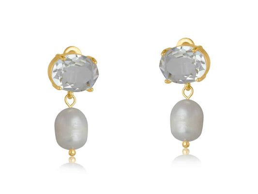 Valentina Demi Fine Glass Oval Stone And Pearl Earrings - Findlay Rowe Designs
