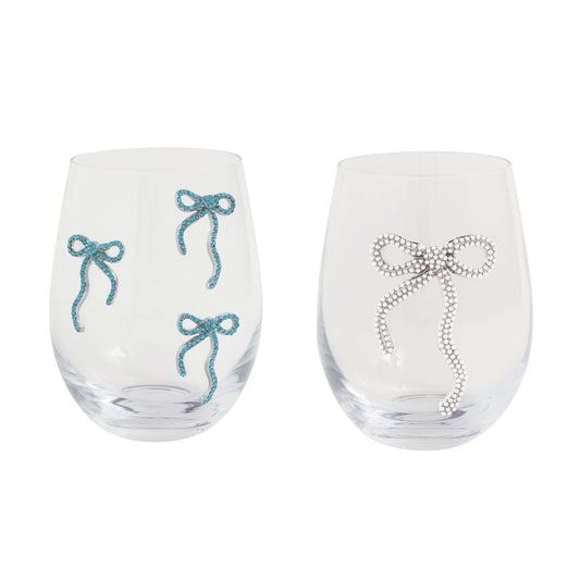 Mud Pie - Stemless Wine Glass - Beaded Bows - Findlay Rowe Designs
