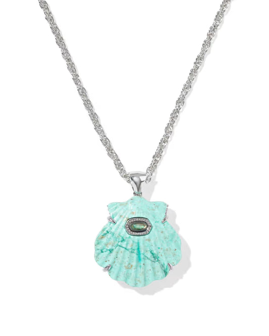 Kendra Scott - Necklace - Lucia Shell Silver Short Pendant - Sea Green Chrysocolla - Findlay Rowe Designs
