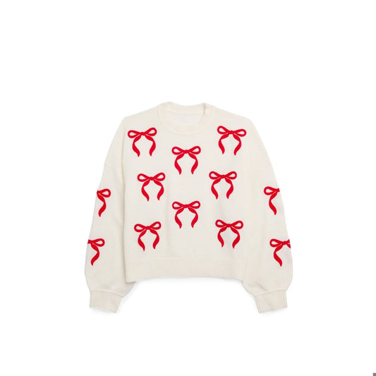 Shiraleah - Sweater - Ivory - Red Bows