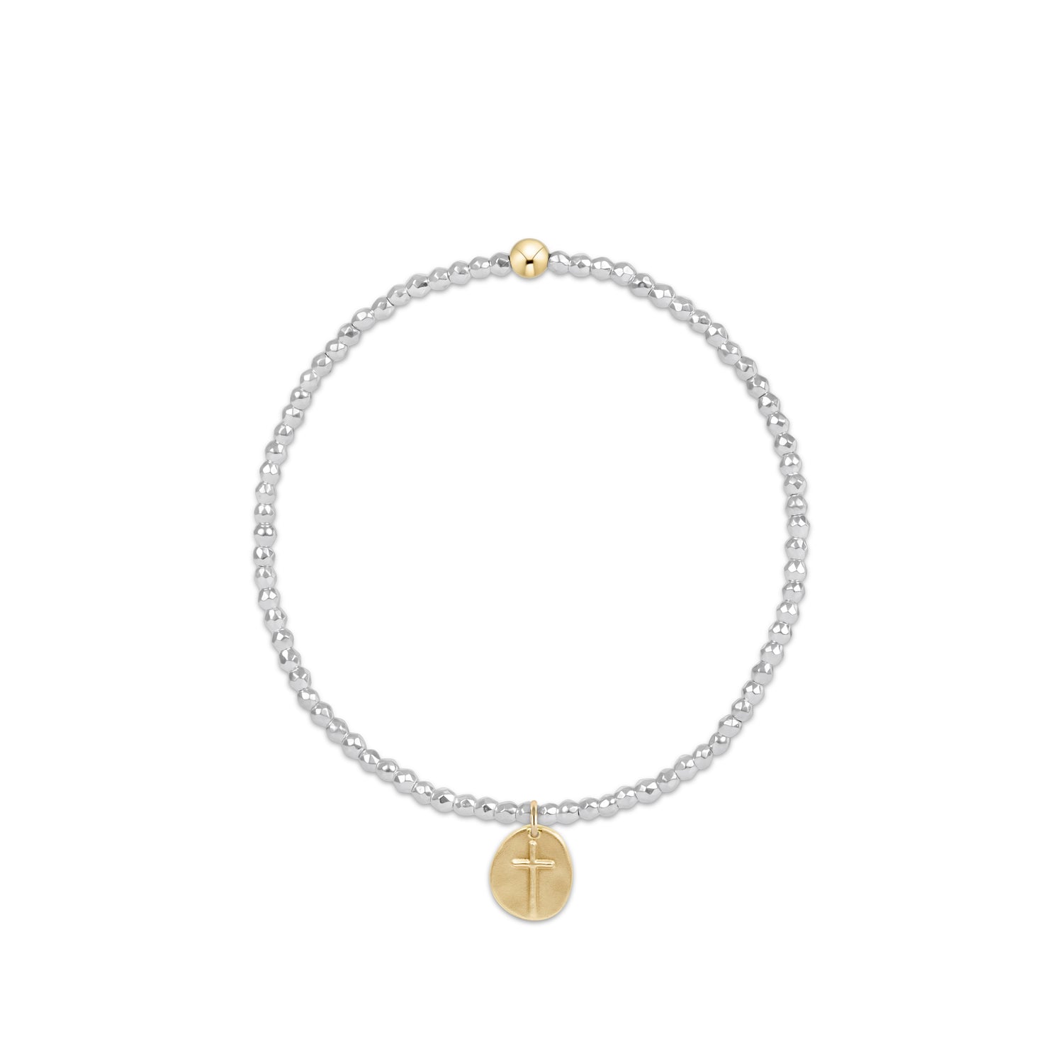 Enewton - Bright Silver Faceted Hematite 2mm Bead Bracelet - Inspire Small Gold Charm - Findlay Rowe Designs
