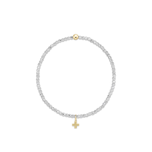Enewton - Bright Silver Faceted Hematite 2mm Bead Bracelet - Signature Cross Gold Charm - Findlay Rowe Designs