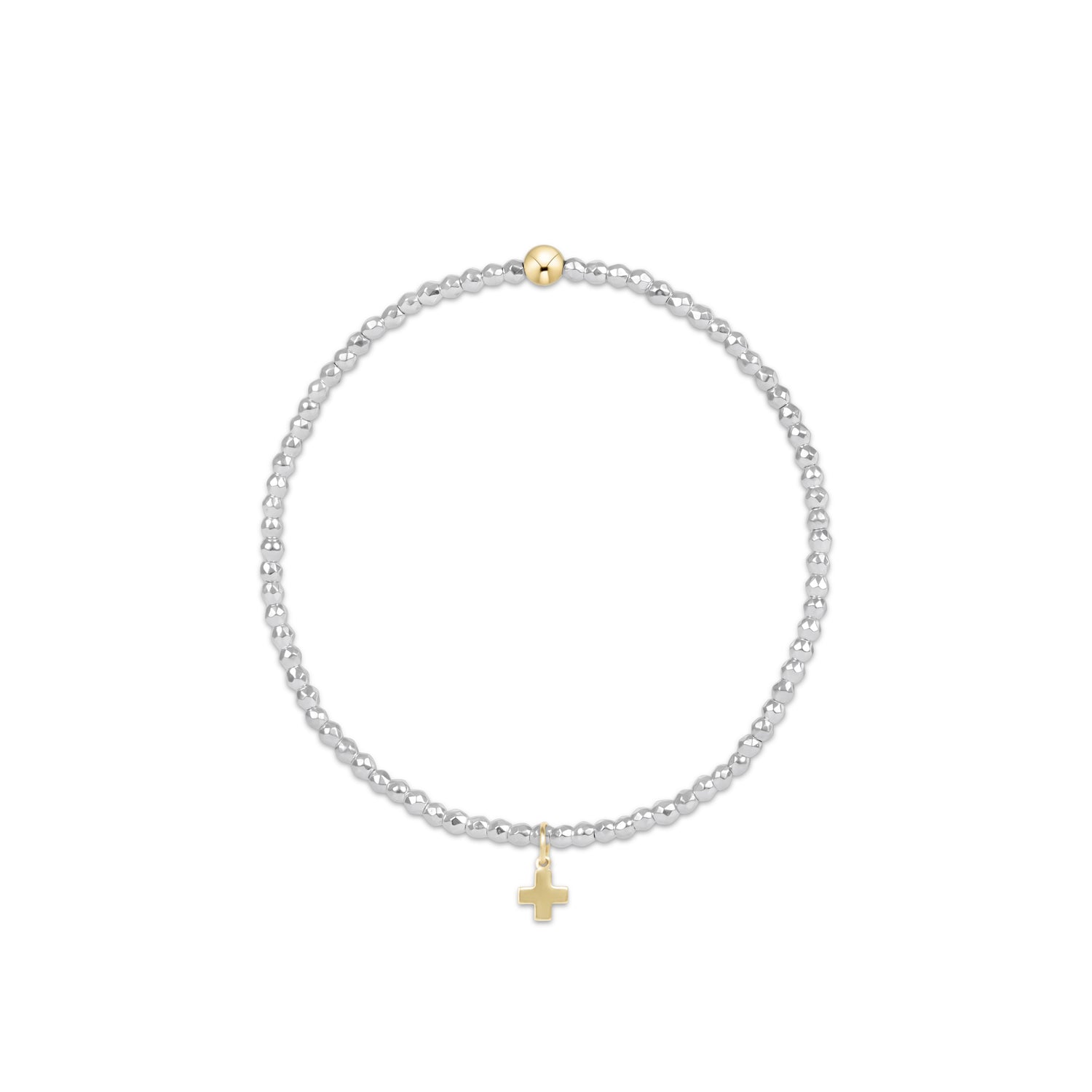 Enewton - Bright Silver Faceted Hematite 2mm Bead Bracelet - Signature Cross Gold Charm - Findlay Rowe Designs