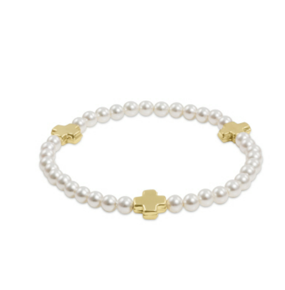Enewton Extends - Signature Cross Pearl Pattern 4mm Bead Bracelet - Gold - Findlay Rowe Designs