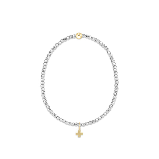 Enewton - Silver Faceted Hematite 2mm Bead Bracelet - Signature Cross Gold Charm - Findlay Rowe Designs