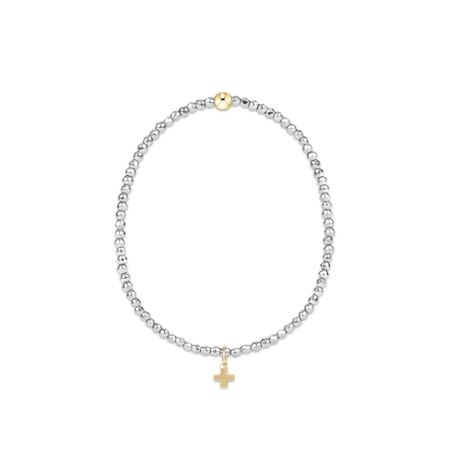Enewton - Silver Faceted Hematite 2mm Bead Bracelet - Signature Cross Gold Charm - Findlay Rowe Designs