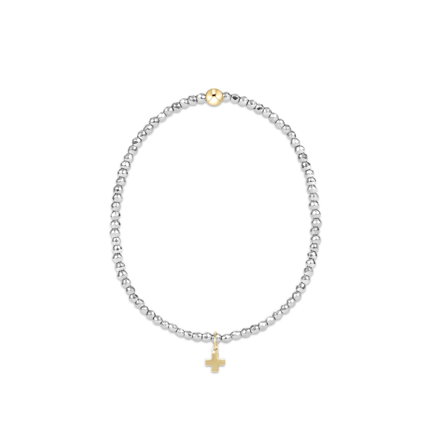Enewton - Silver Faceted Hematite 2mm Bead Bracelet - Signature Cross Gold Charm - Findlay Rowe Designs