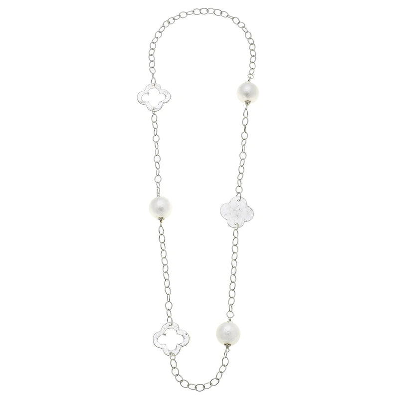 Susan Shaw - Necklace - Cotton Pearl Clover Chain - Silver - Findlay Rowe Designs