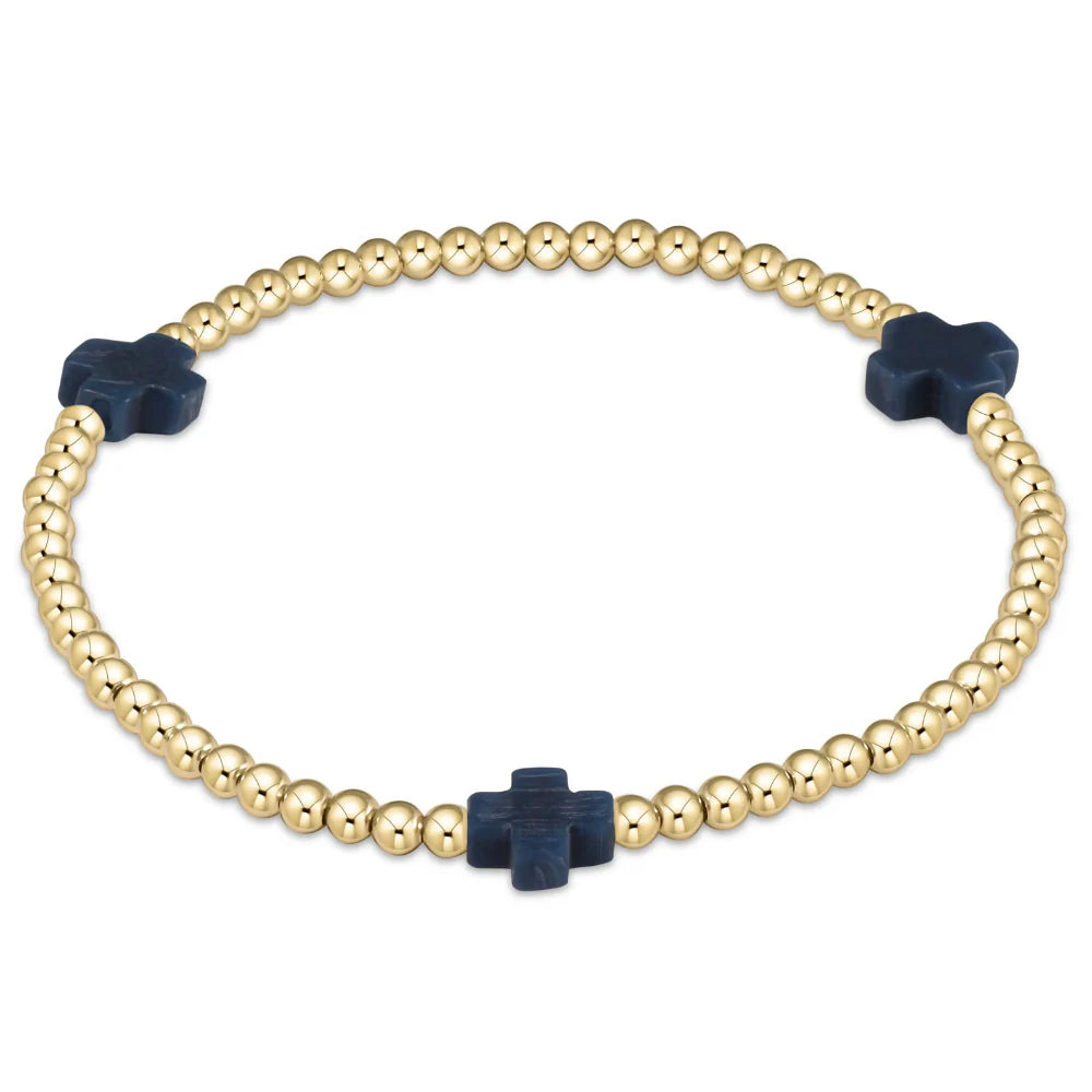 Enewton - egirl Signature Cross Gold Pattern 3mm Bead Bracelet - Navy - Findlay Rowe Designs