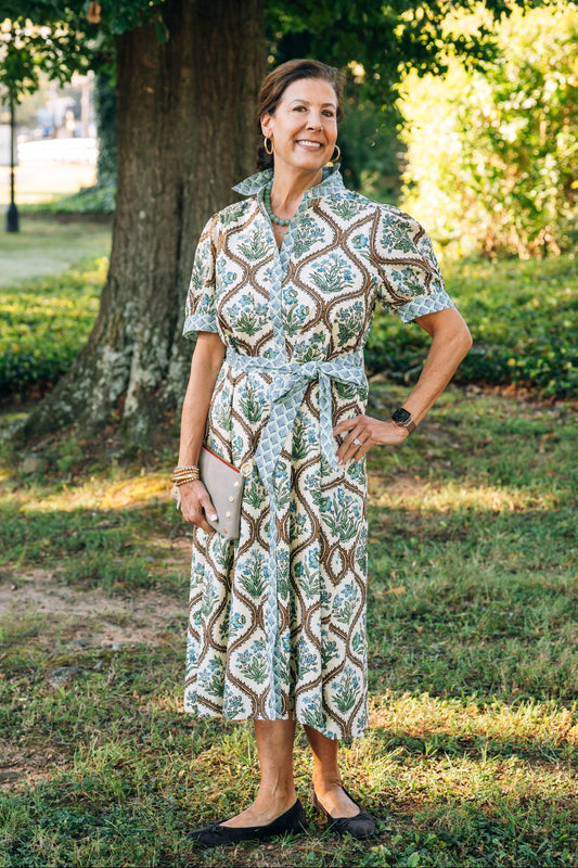 Jodifil - Dress - Midi Short Sleeve Tie Waist - Floral Natural Mix - Findlay Rowe Designs
