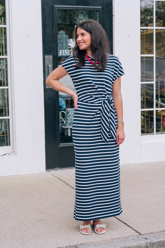 Spanx - Dress - Tie-Waist Maxi - Navy Stripe - Findlay Rowe Designs