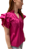 Hot Pink Double Flutter Sleeved top