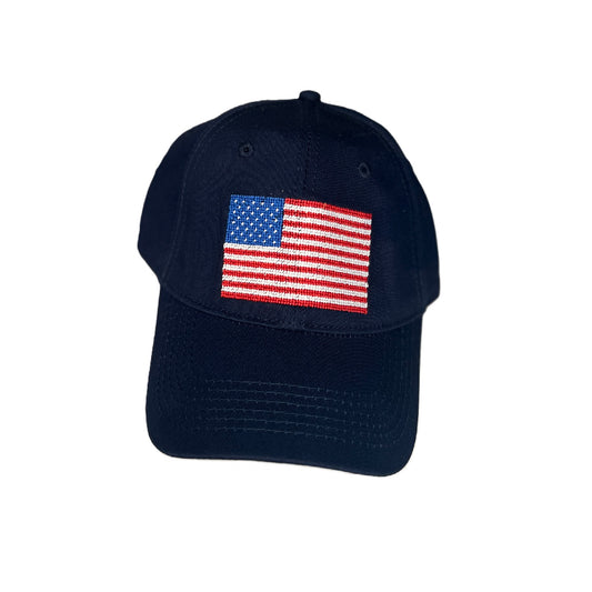 Lisi Lerch - Baseball Hat- Needlepoint USA Flag - Navy - Findlay Rowe Designs