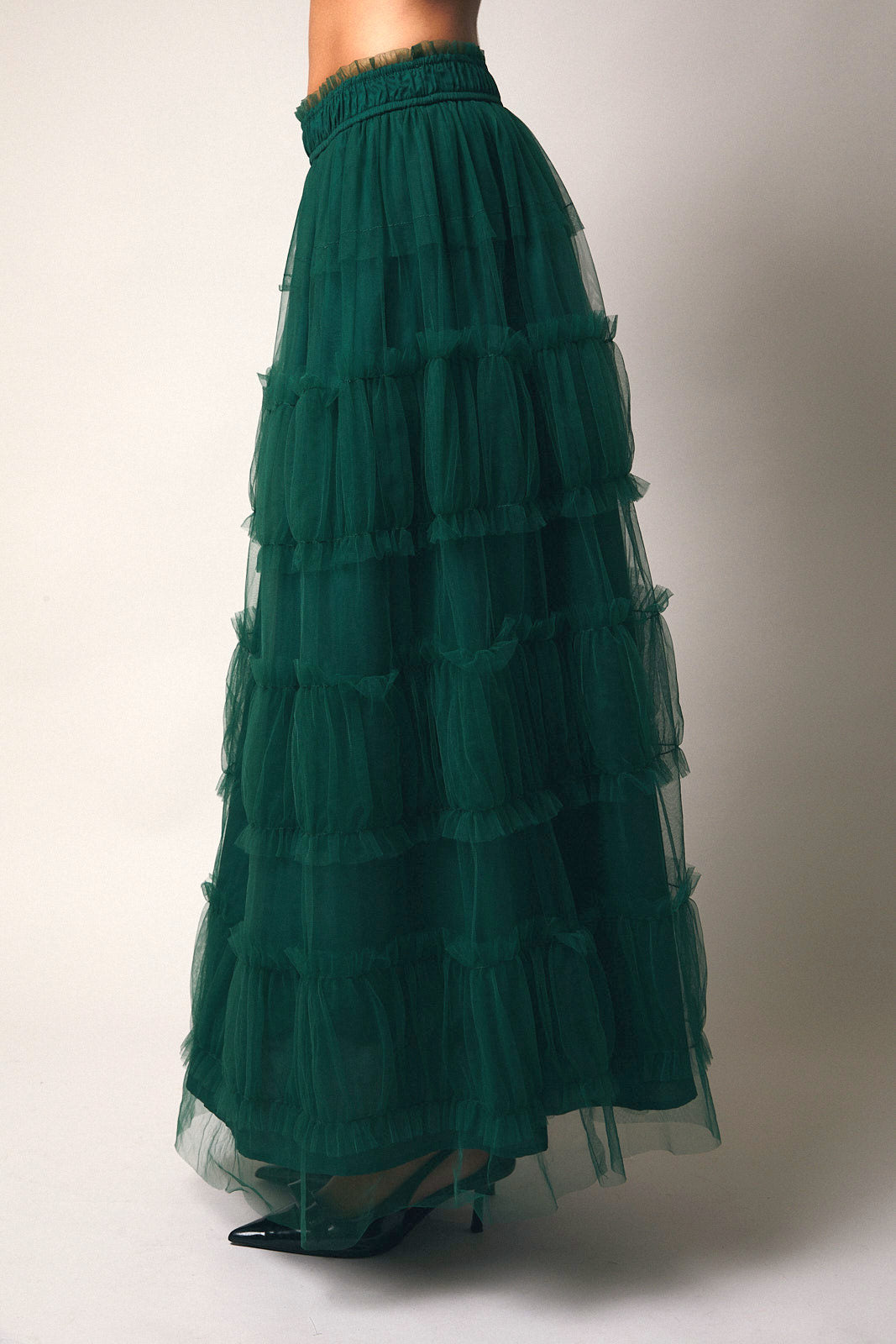 Skirt - Ruffled Tiered Organza - Hunter Green