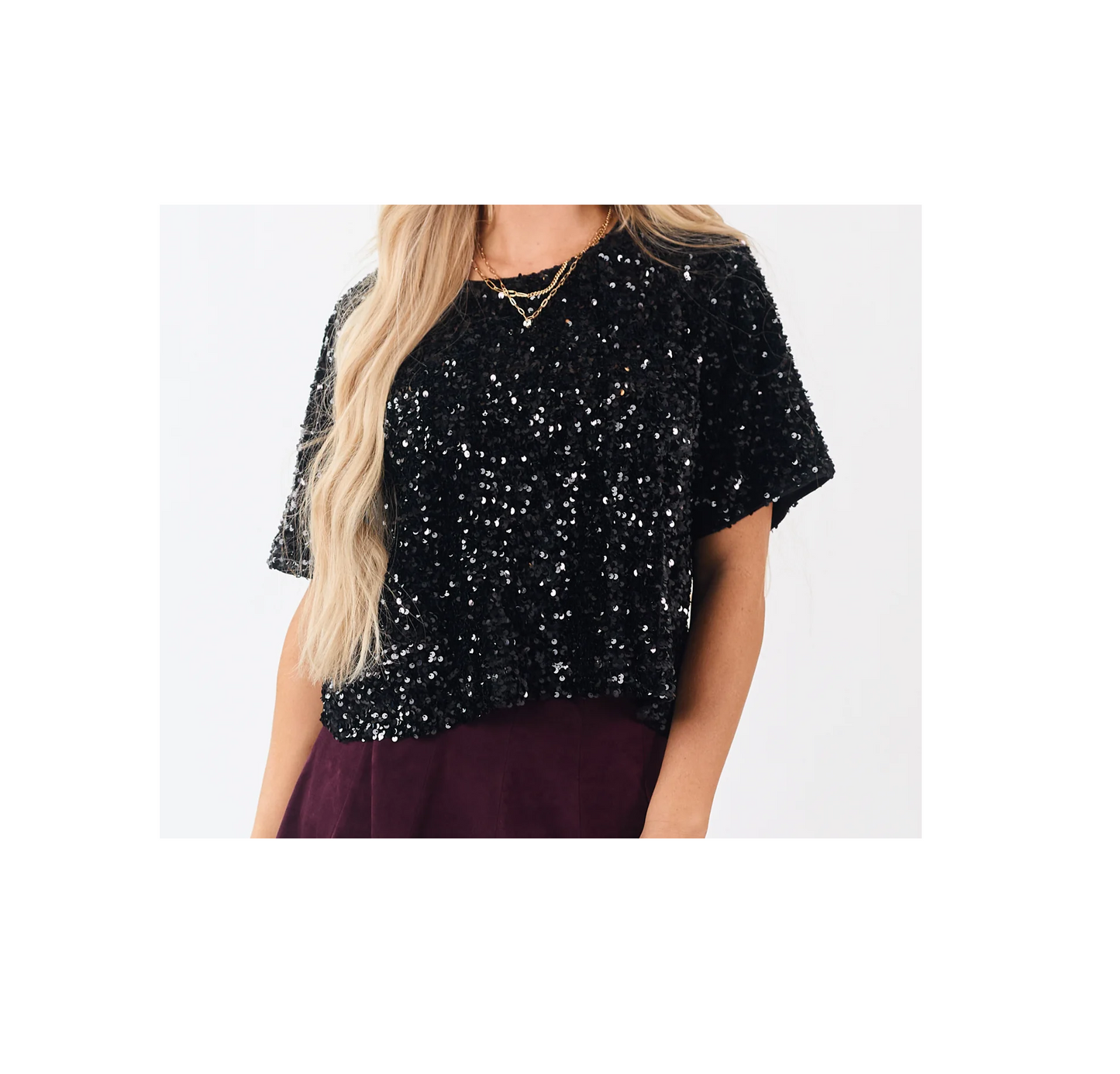 Top - Black Sequin Short Sleeve