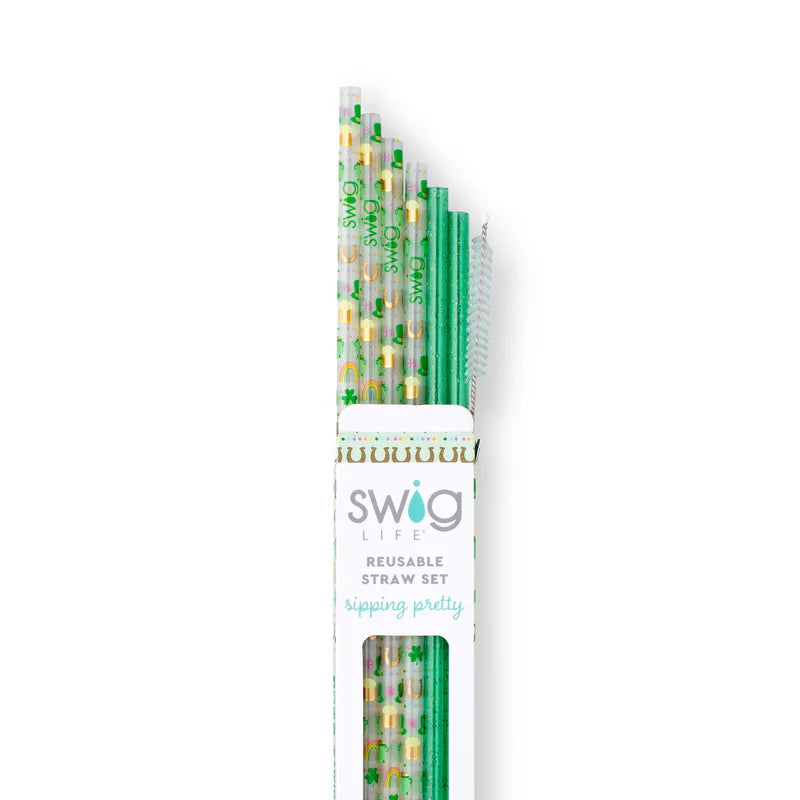 Swig - Reusable Straw Set - Lucky Charm + Green Glitter - Findlay Rowe Designs